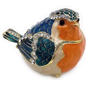 Robin Bird Hinged Jewelry Box with Stones , Collectible Animal Trinket Box.Rings